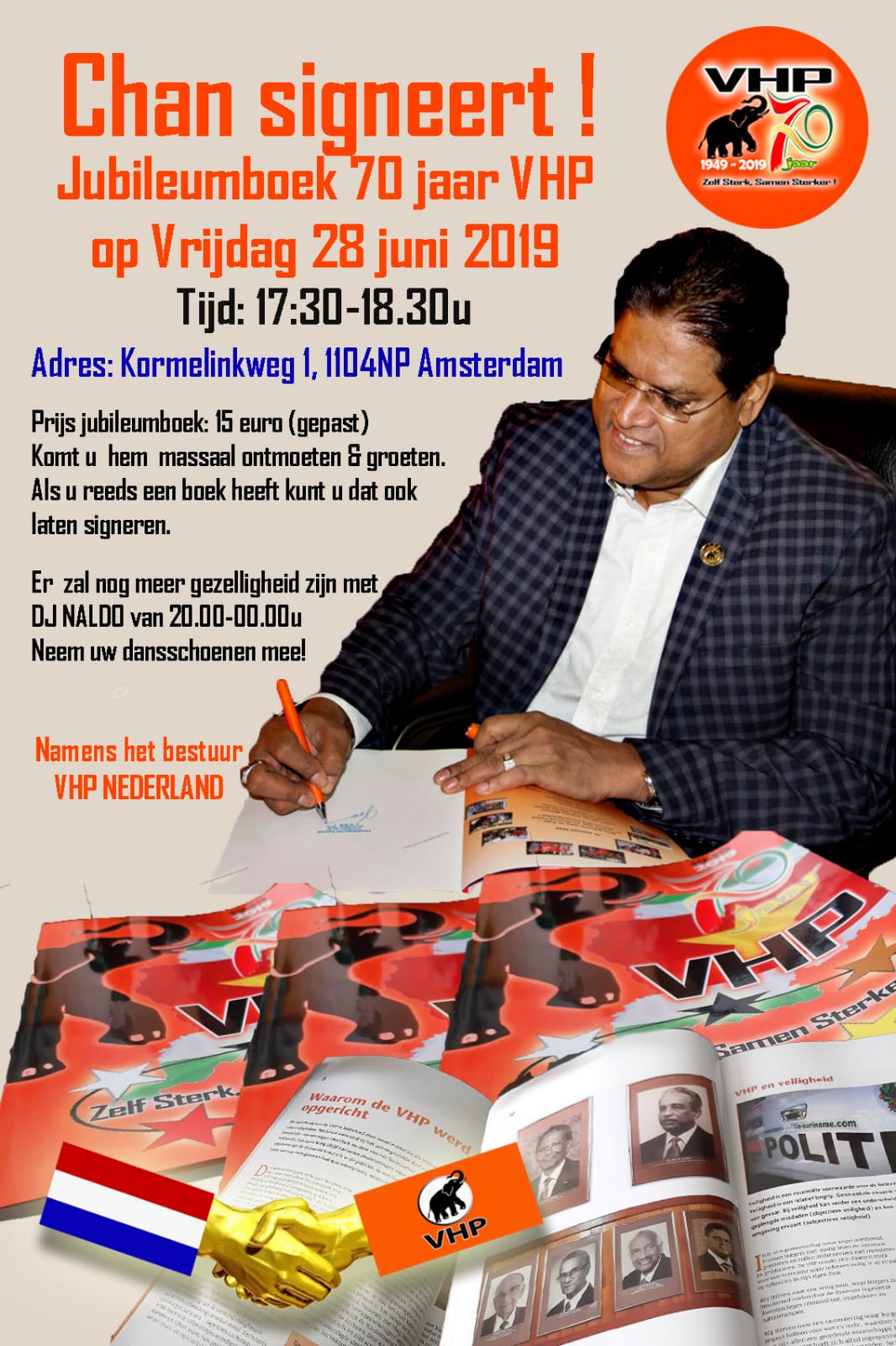 VHP VOORZITTER CHAN SANTOKHI BEZOEKT NEDERLAND