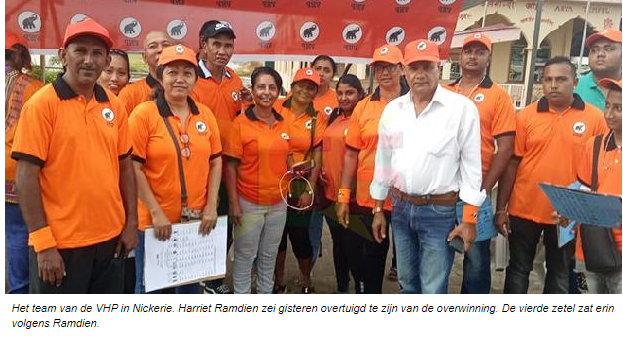 VHP verdubbelt zetelwinst in Nickerie