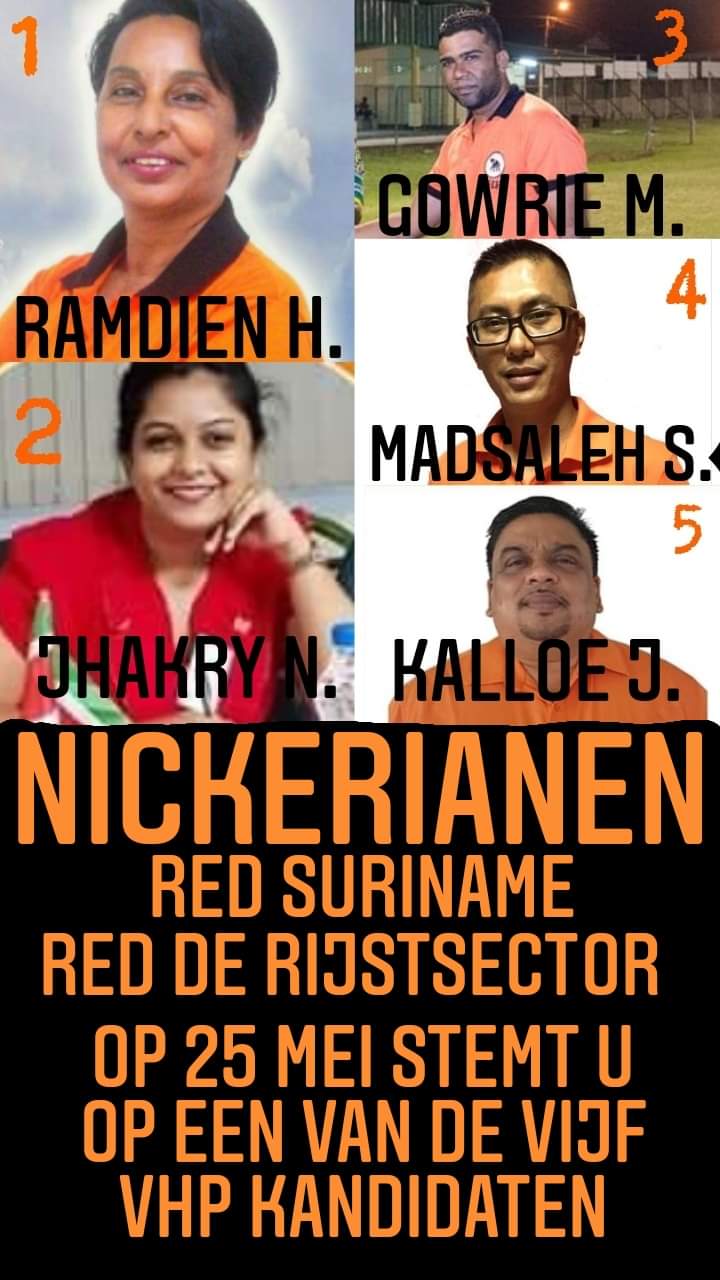 Stem bewust op 25 mei aanstaande! Stem op VHP kandidaten Nickerie