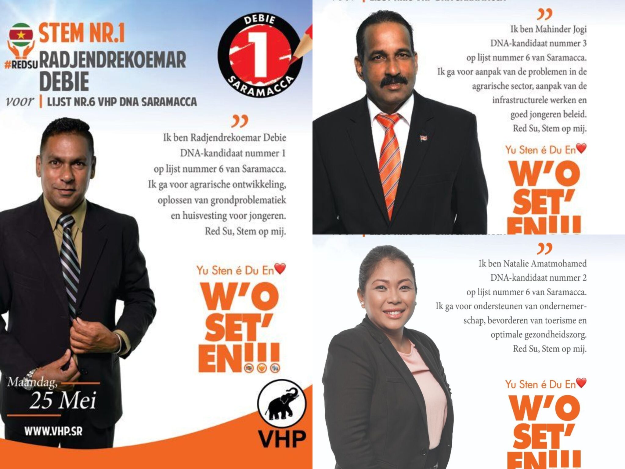 Stem bewust op 25 mei aanstaande! Stem op VHP kandidaten Saramacca