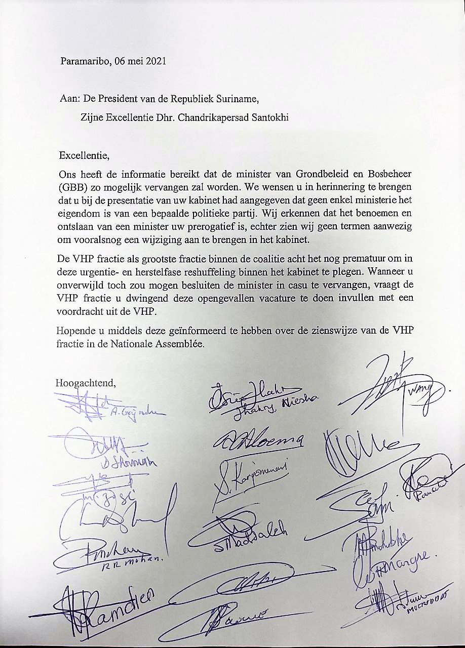 Brief aan president Santokhi